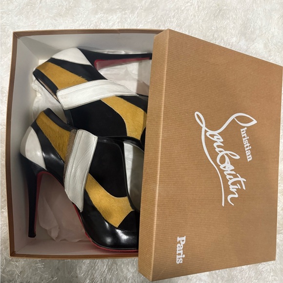Christian Louboutin Shoes - Christian Louboutin Pony Hair Calfskin Patchwork Booties,